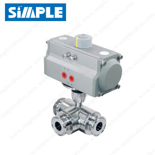 3 Way Sanitary Ball Valve, Pneumatic Type, Horizontal Actuator 3 Way Sanitary Ball Valve, Pneumatic Type, Horizontal Actuator