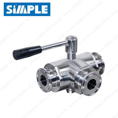 3 Way Sanitary Ball Valve with Tri-clamp Ends, Manual Type