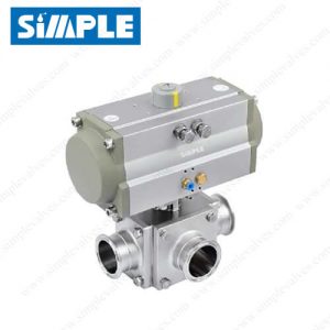 4 Way Sanitary Ball Valve, Pneumatic Type, Horizontal Actuator