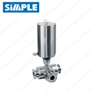 Sanitary 3 Way Valve, 3 Port Ball Valve, Vertical Pneumatic Actuator