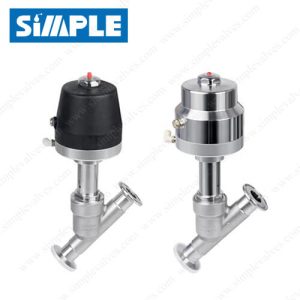 Sanitary Pneumatic Angle Seat Valve, Plastic or Stainless Actuator