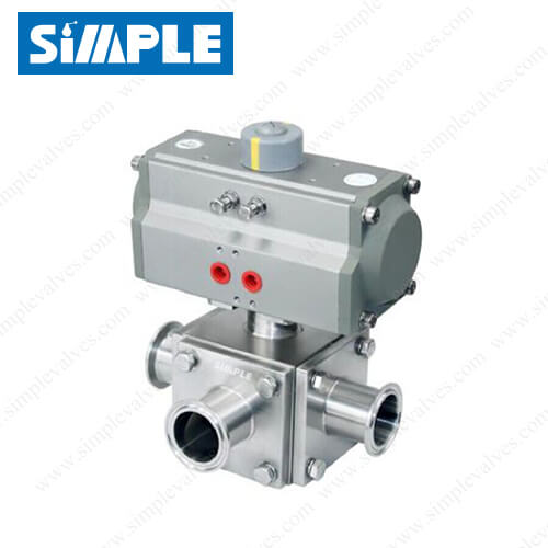 Tri Clamp 3 Way Ball Valve, Air Operated Ball Valve, Encapsulated Seat Tri Clamp 3 Way Ball Valve, Air Operated Ball Valve, Encapsulated Seat